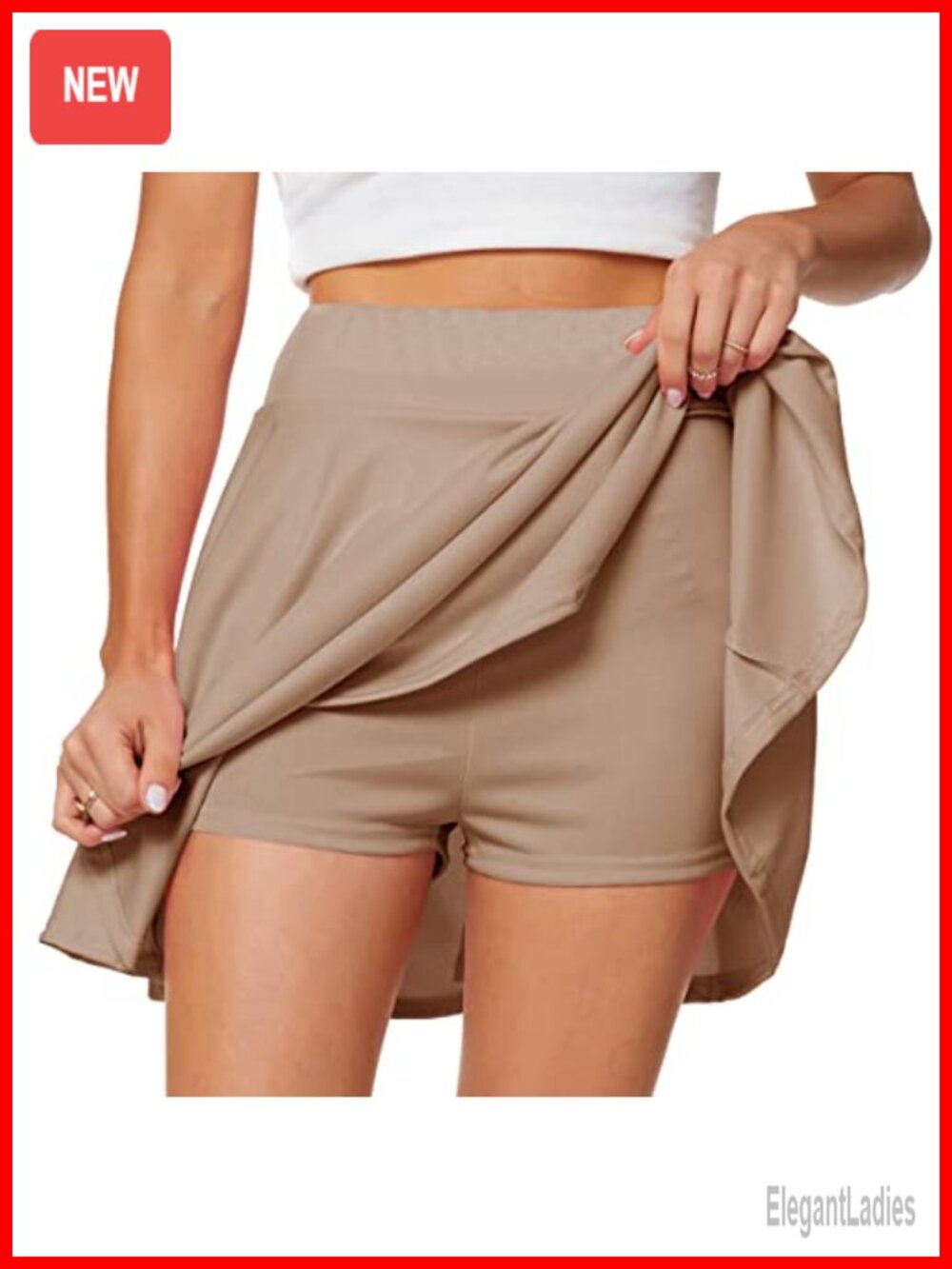 Flared Pleated Mini Skater Skirt with Built-in Shorts High Waist